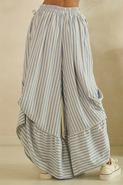 Oli & Hali Blue Stripe Asymmetric Gathered Pants