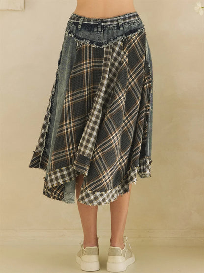 Oli & Hali Blue Asymmetric Draped Plaid Skirt