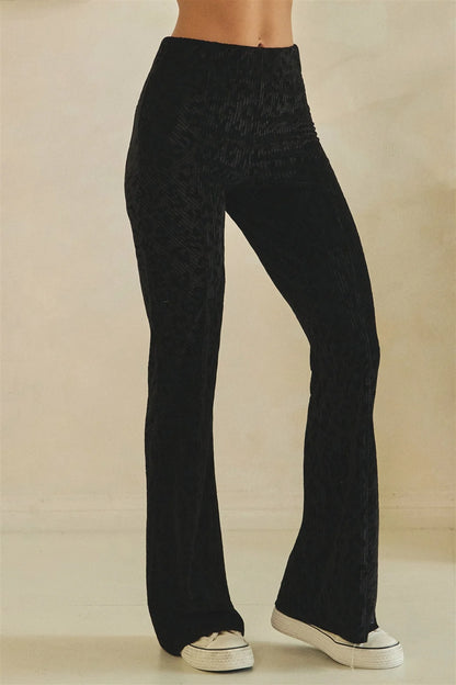 Oli & Hali Black Leopard Velvet Flare Pants