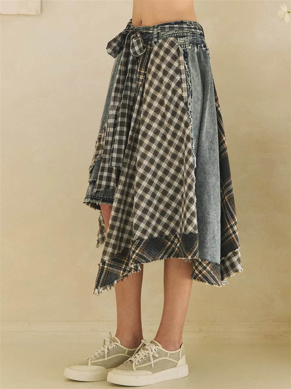 Oli & Hali Blue Asymmetric Draped Plaid Skirt
