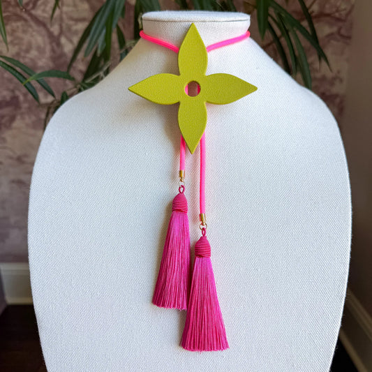 Ace of Diamonds Bolo Olive Green with Neon Pink & Fuchsia