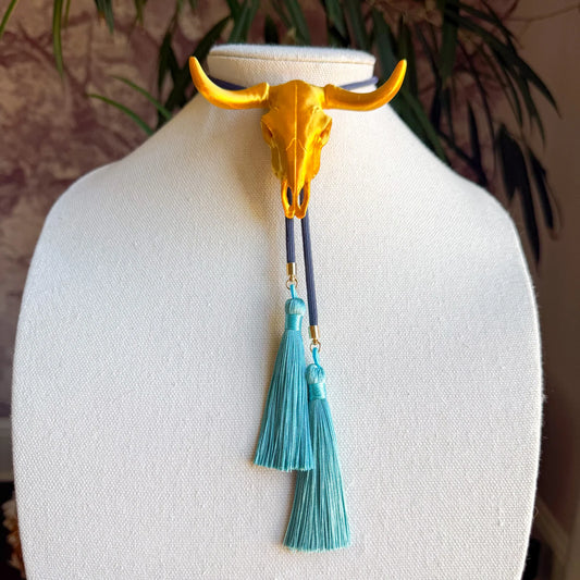 Longhorn Bolo Gold with Storm Blue & Peacock Blue