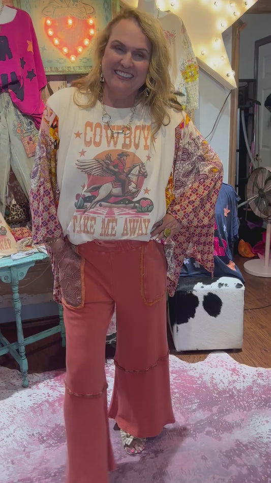 Blue Velvet White Cowboy Graphic Poncho Top