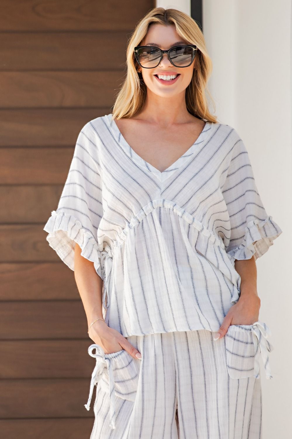 Easel Stripe Cotton Gauze Top