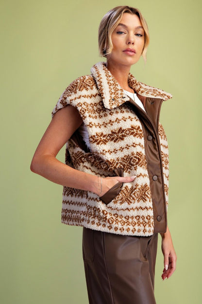 Easel Camel Ethnic Sherpa Vest