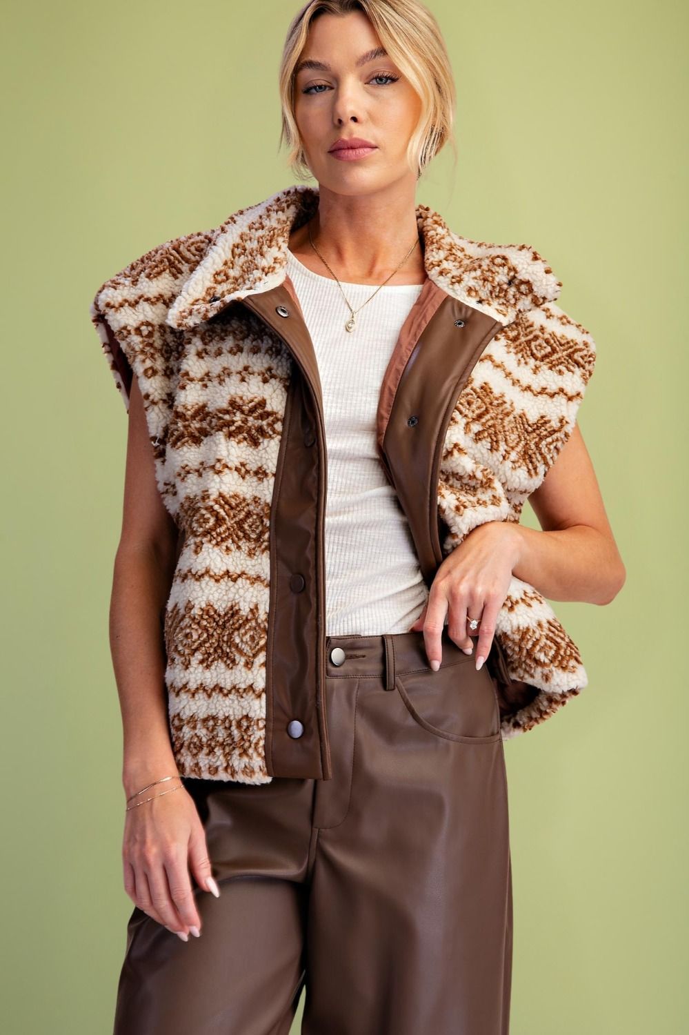 Easel Camel Ethnic Sherpa Vest