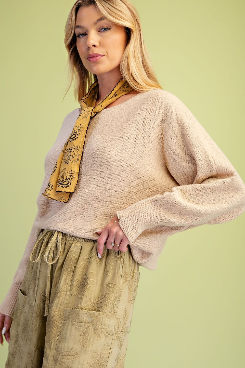Easel Natural Textured Knit Sweater
