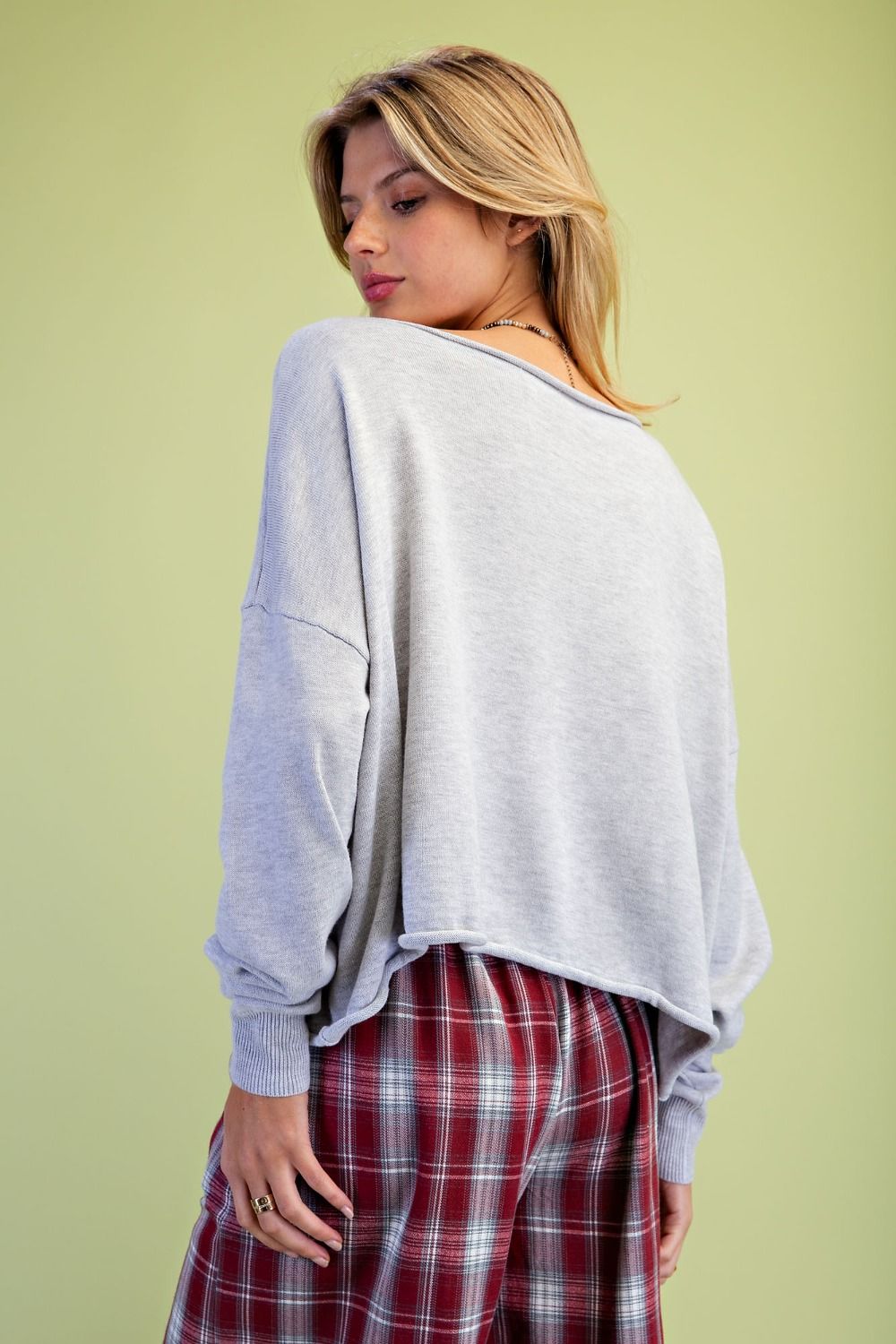 Easel Heather Grey Knitted Sweater Crop Top