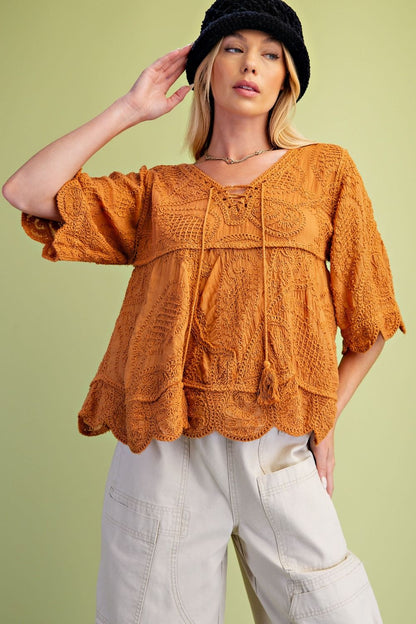 Easel Cinnamon Half Sleeve Babydoll Tunic