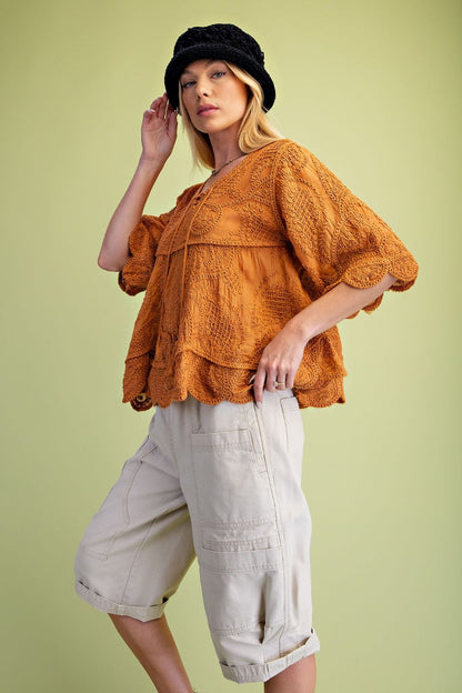 Easel Cinnamon Half Sleeve Babydoll Tunic