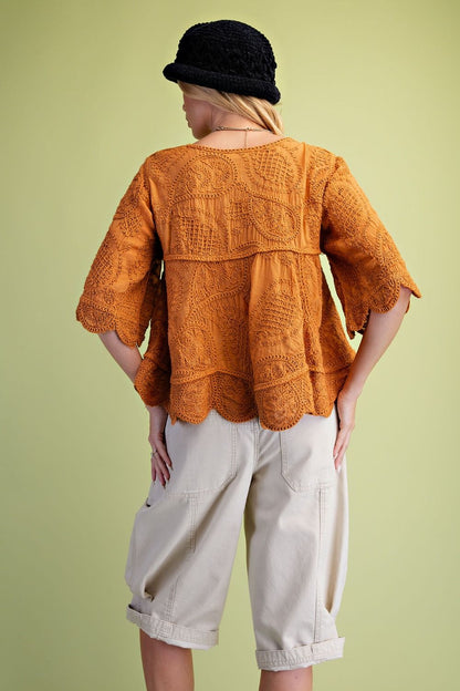 Easel Cinnamon Half Sleeve Babydoll Tunic