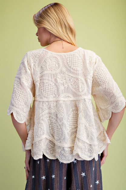 Easel Natural Half Sleeve Babydoll Tunic