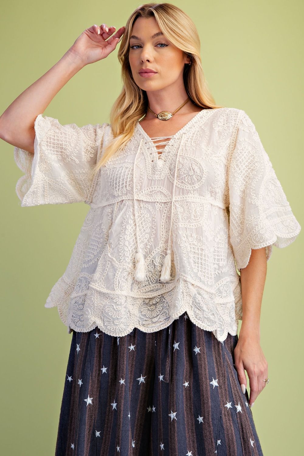 Easel Natural Half Sleeve Babydoll Tunic