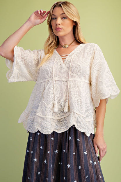 Easel Natural Half Sleeve Babydoll Tunic