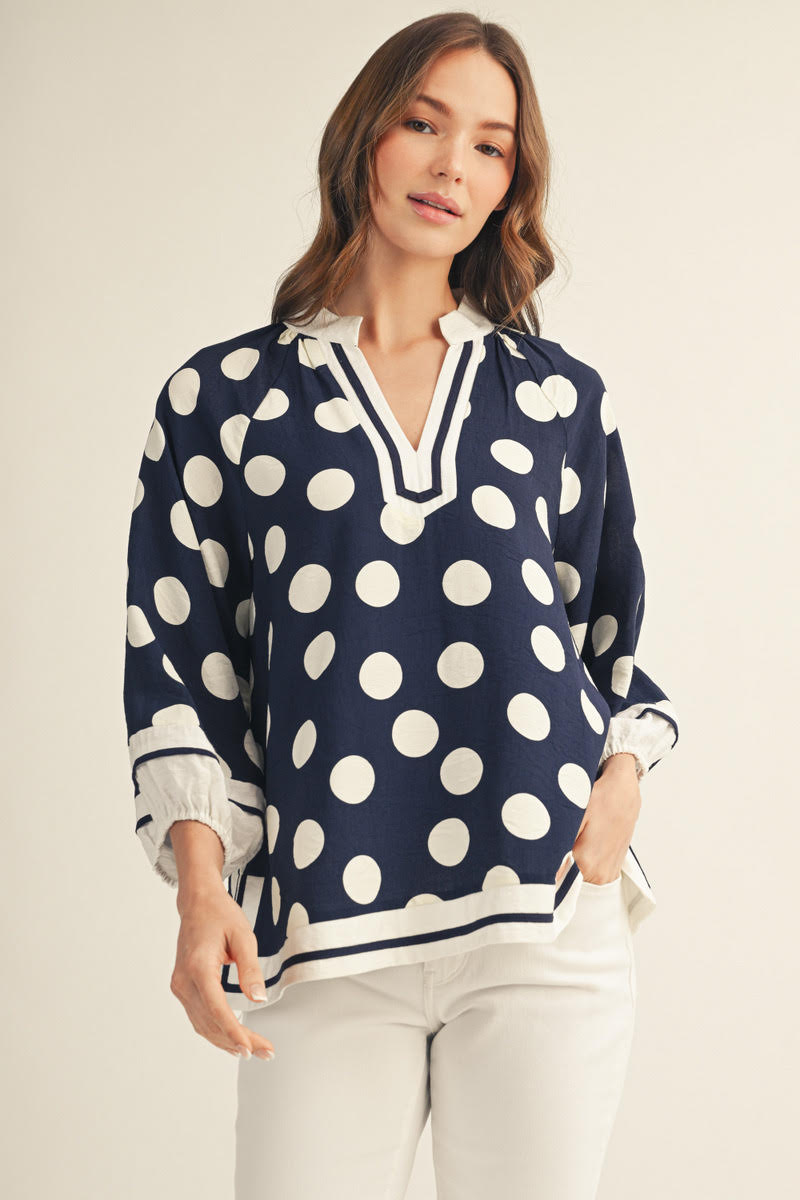 Navy / White Polka Dot Top