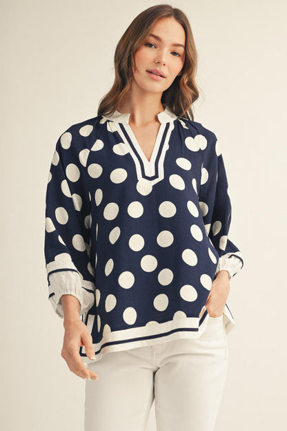 Navy / White Polka Dot Top