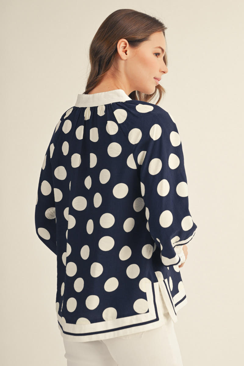 Navy / White Polka Dot Top