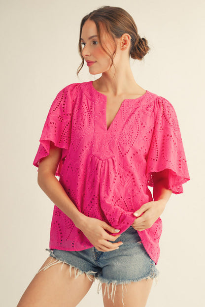 Hot Pink Eyelet Top