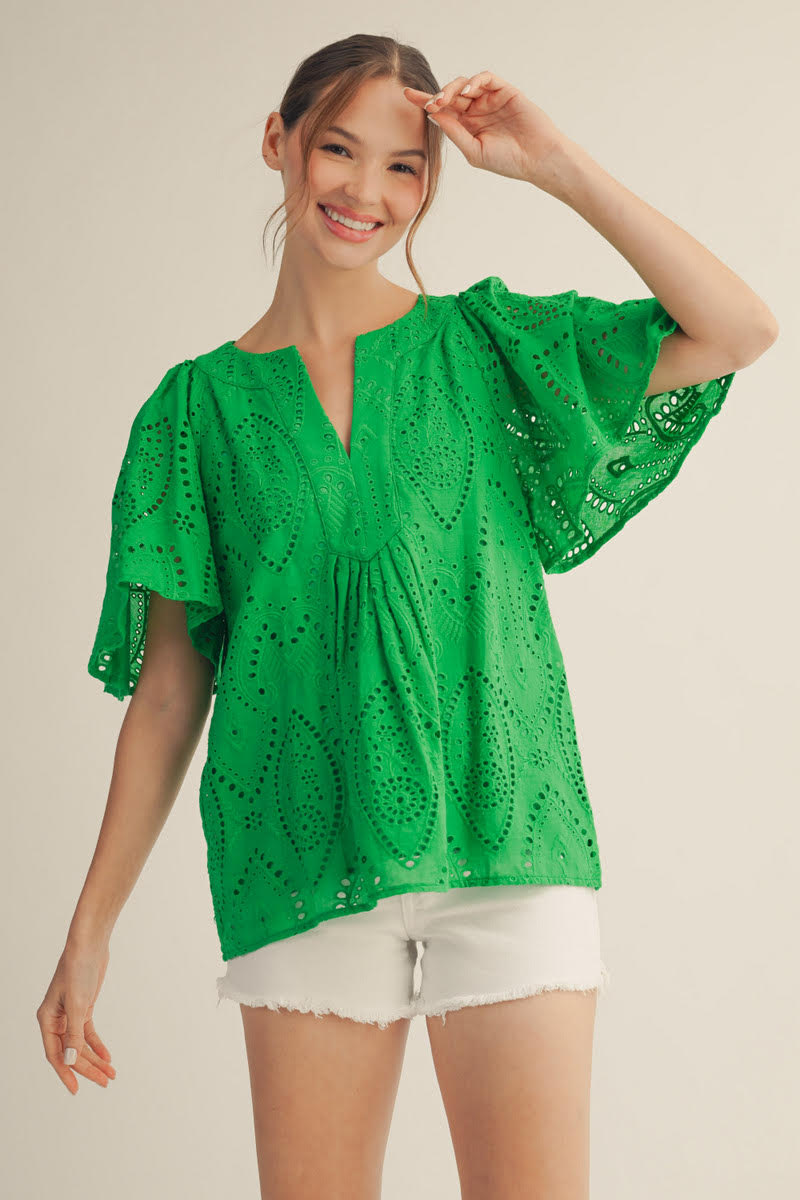 Kelly Green Eyelet Top