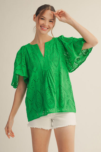 Kelly Green Eyelet Top