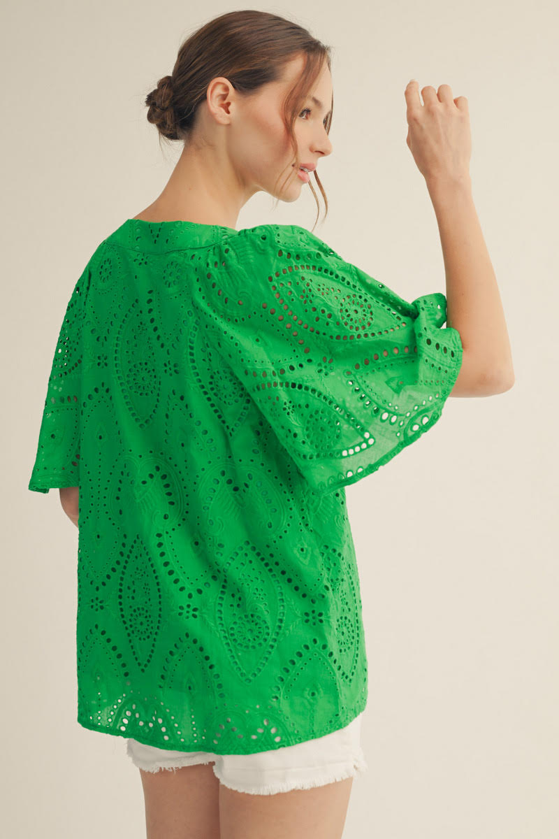 Kelly Green Eyelet Top