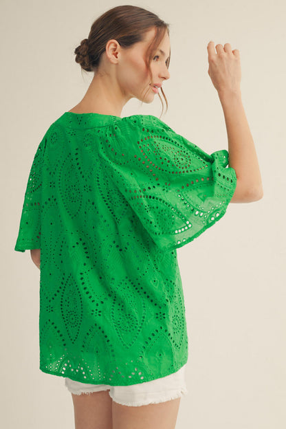 Kelly Green Eyelet Top