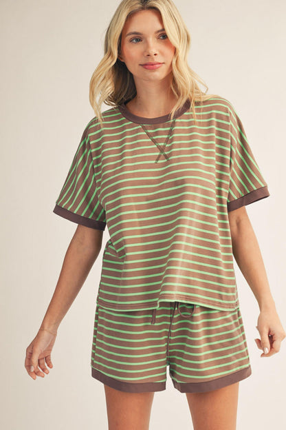 Green / Mocha Stripe Short Set