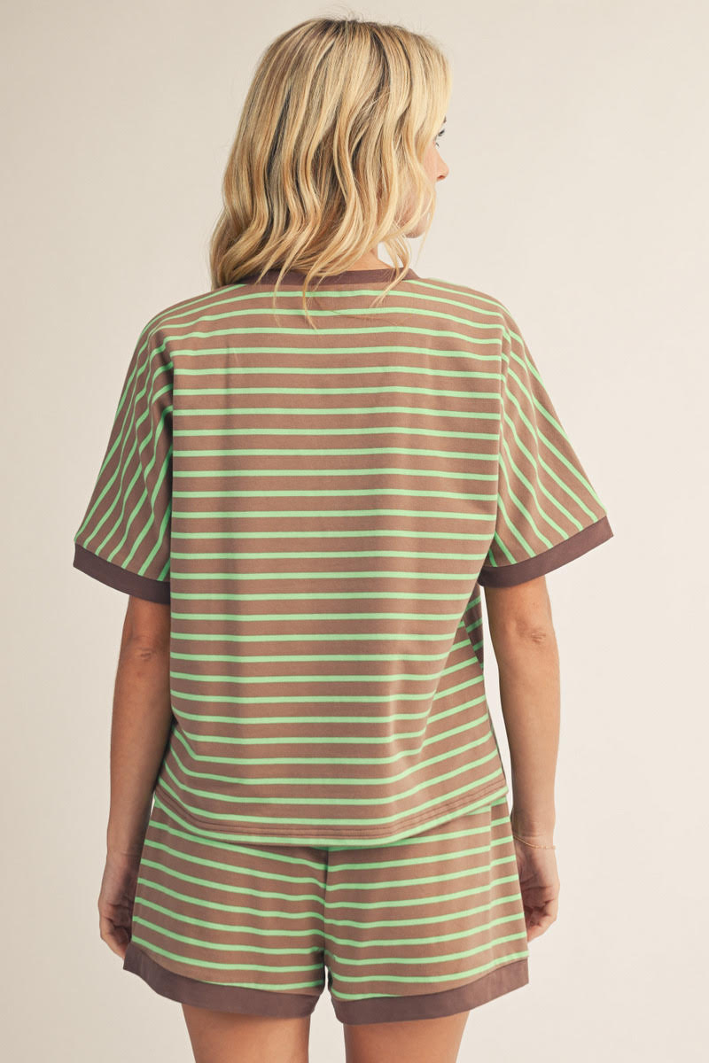 Green / Mocha Stripe Short Set